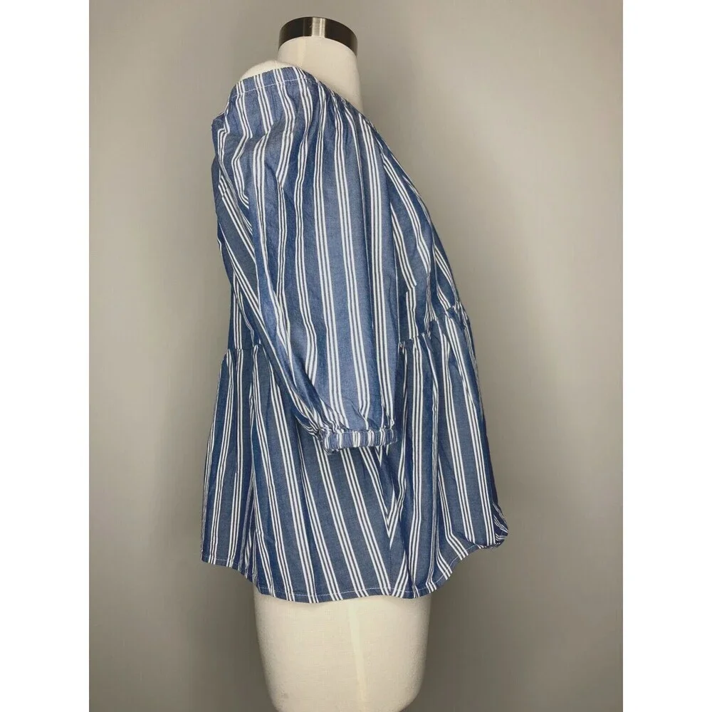 Old Navy Top Women Size Small Blue‎ White Stripe NWT Empire Waist Puff Sleeve
